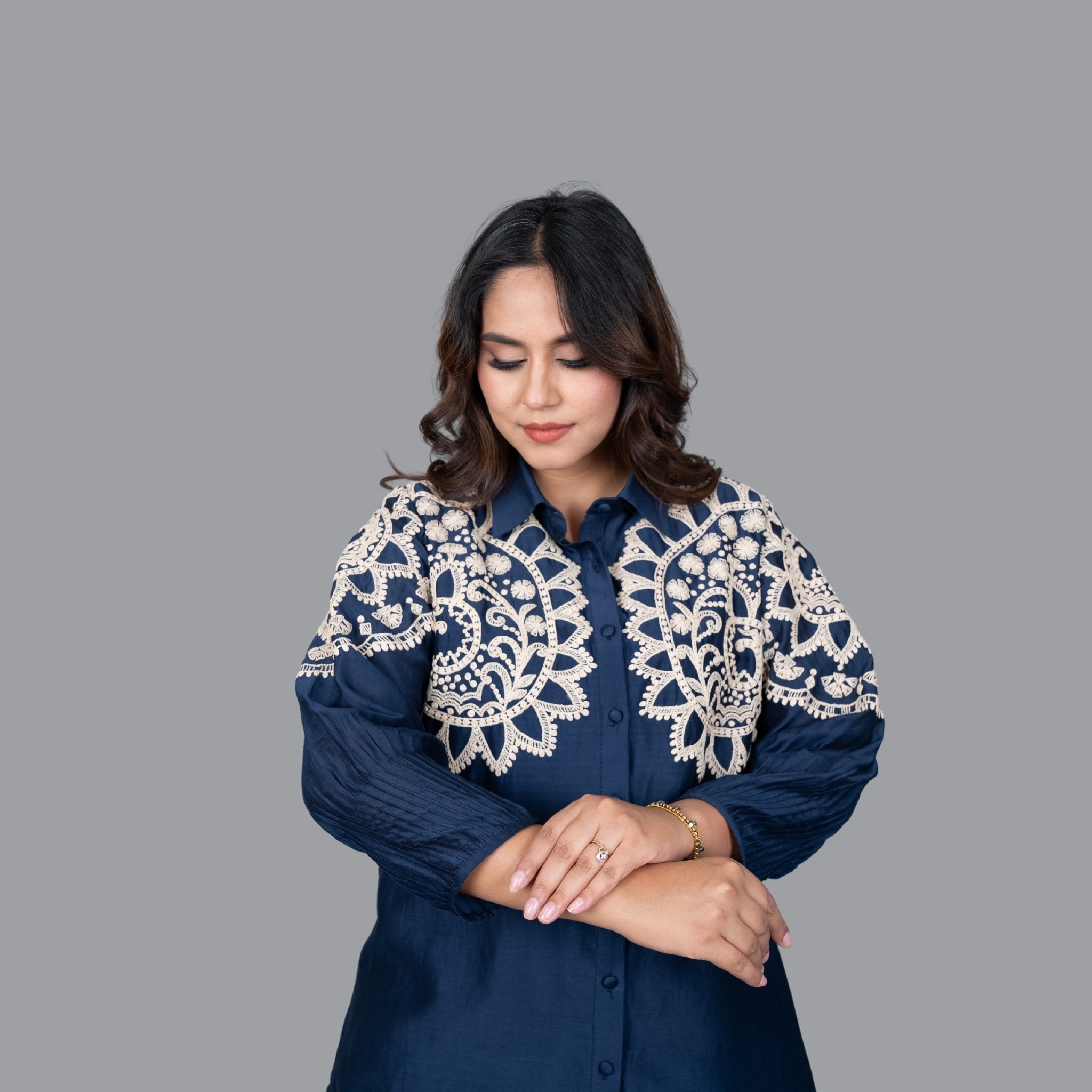 Nayra Navy Pleated Kurta