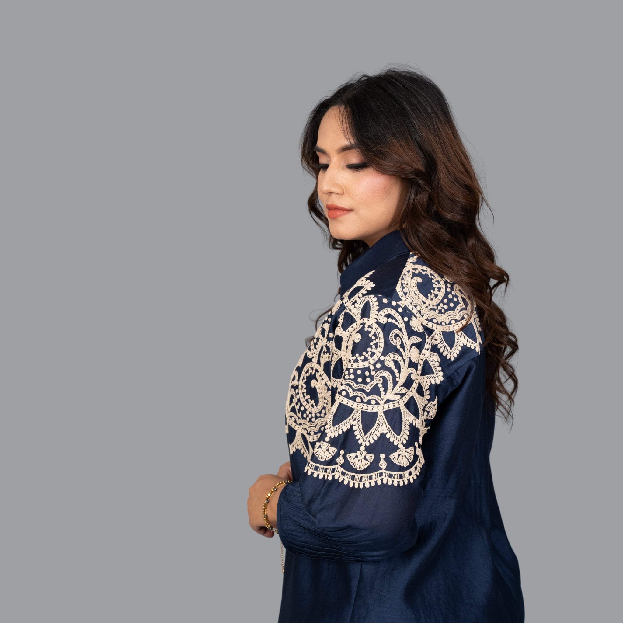 Nayra Navy Pleated Kurta