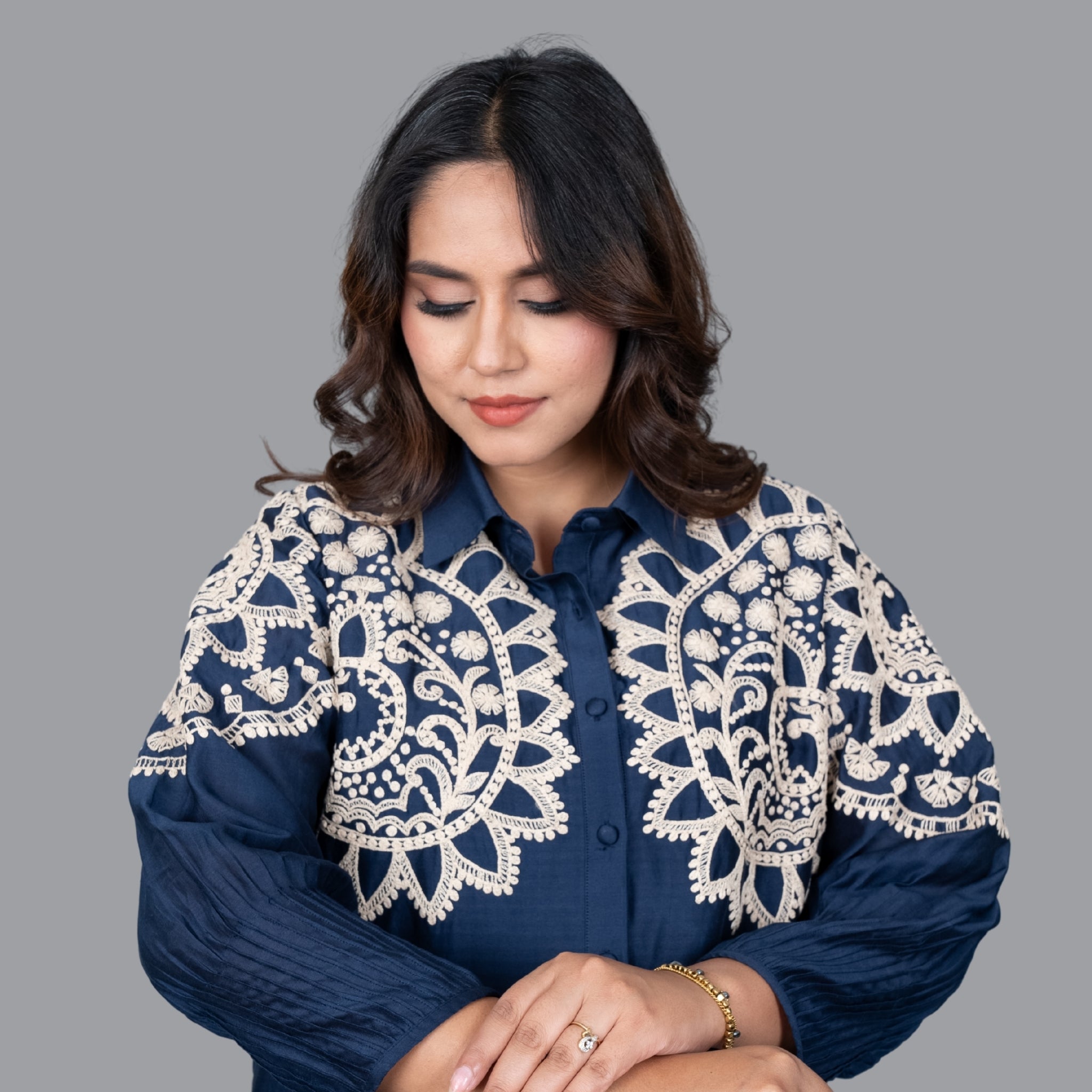 Nayra Navy Pleated Kurta