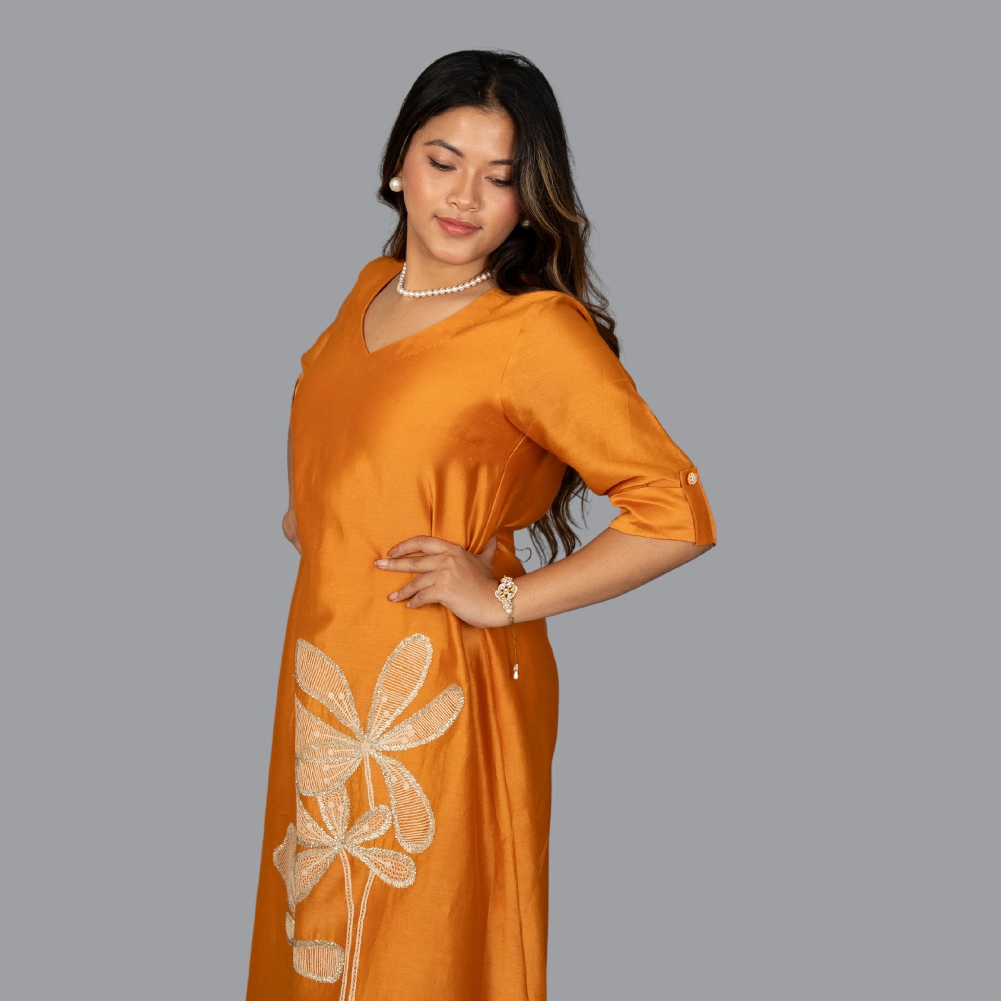 Golden Blossom Embroidered Dress