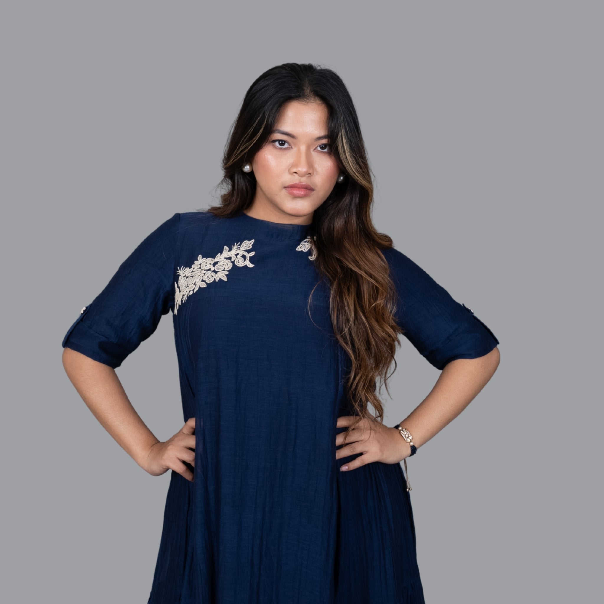 Navy Whisper Embroidered Dress