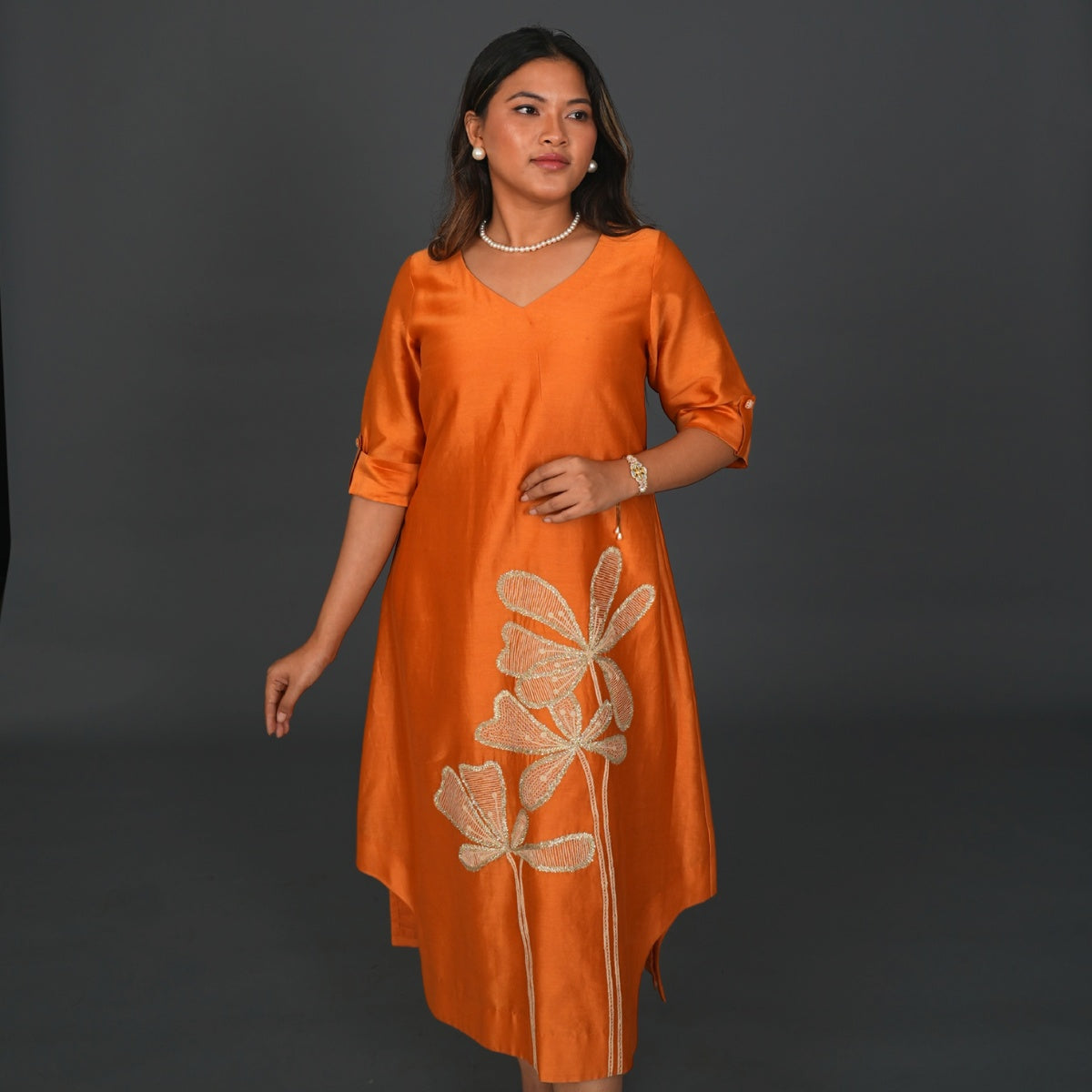 Golden Blossom Embroidered Dress