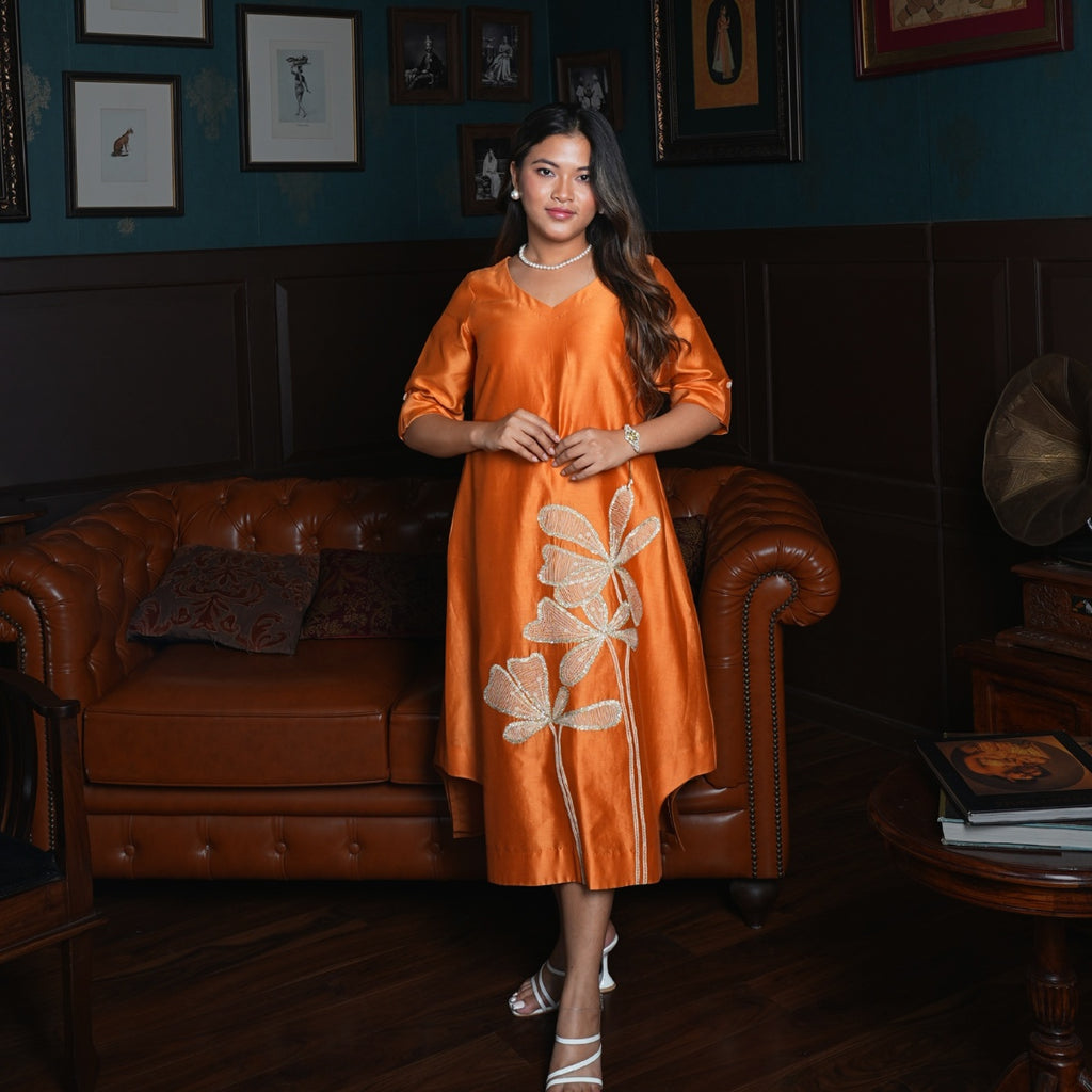 Golden Blossom Embroidered Dress